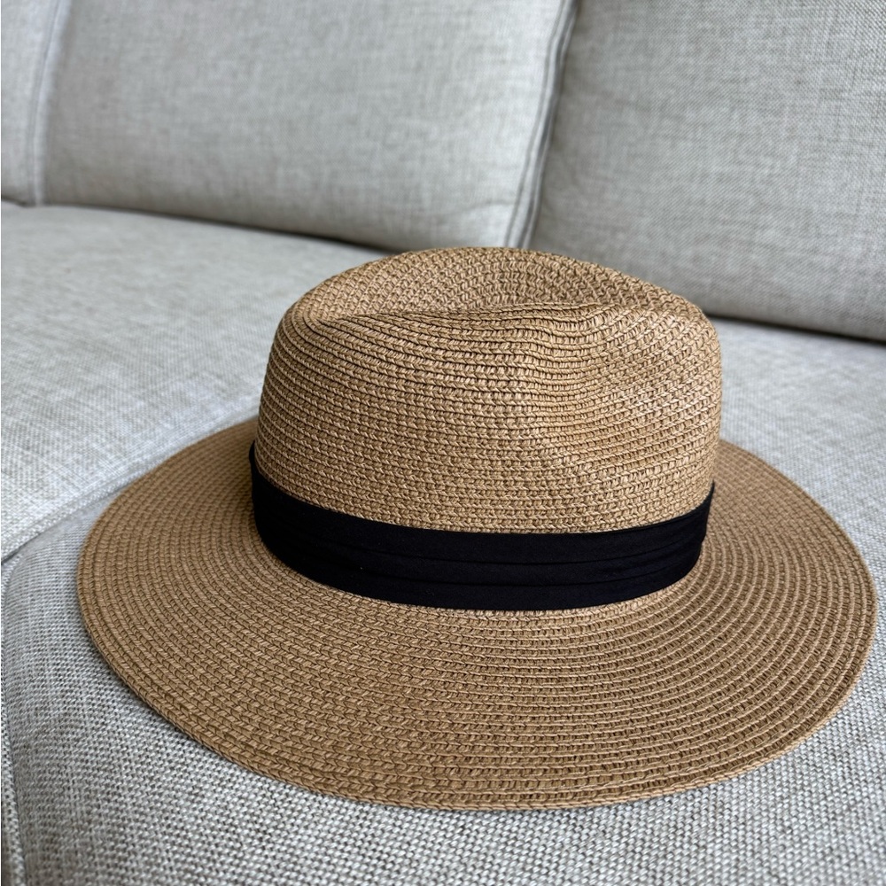 Stylish Tan Straw Hat with Black Band